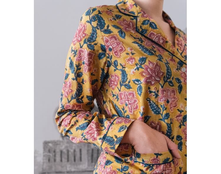 Rang Indian pyjama in mustard yellow cotton - size L