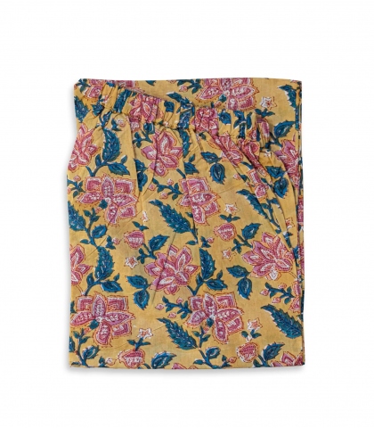 Rang floral pyjama in mustard yellow cotton - size L