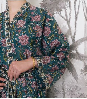 Kimono coton fleuri Rang - canard