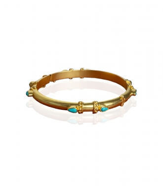 Bracelet indien argent plaqué or et turquoises