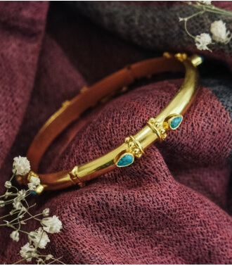 Bracelet indien turquoise et argent plaqué or