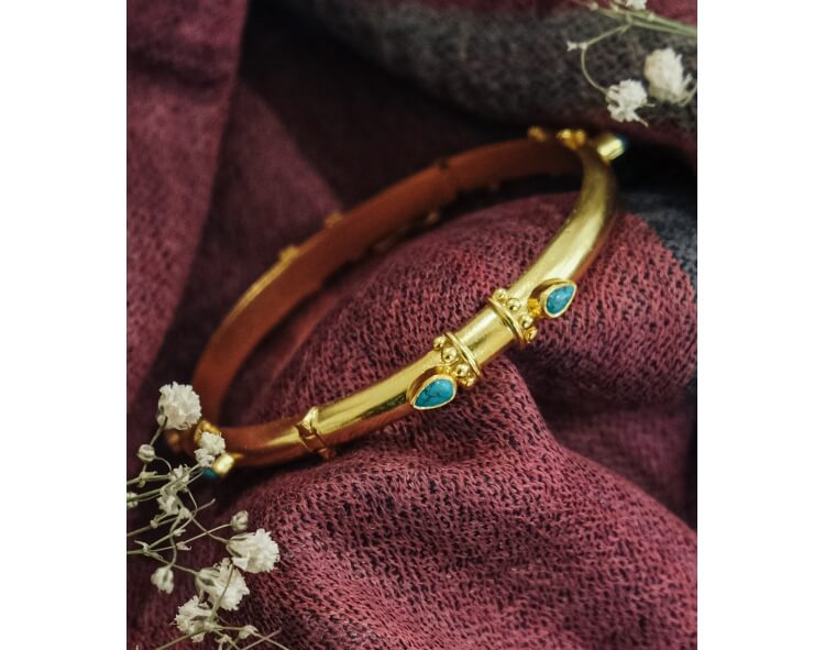 Bracelet indien turquoise et argent plaqué or