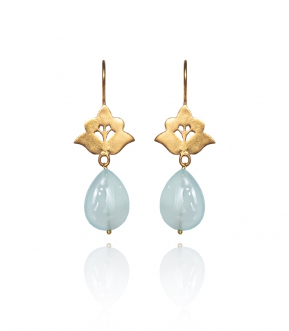 Flower earrings with aqua chalcedony