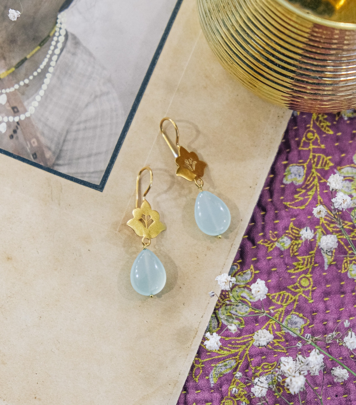 2 inches - indian earrings with aqua chalcedony