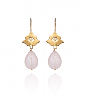 Floral earrings with pink quartz