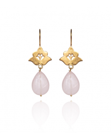 Floral earrings with pink quartz