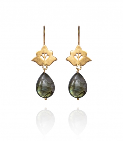 Boucles d'oreilles fleuries argent plaqué or et labradorite