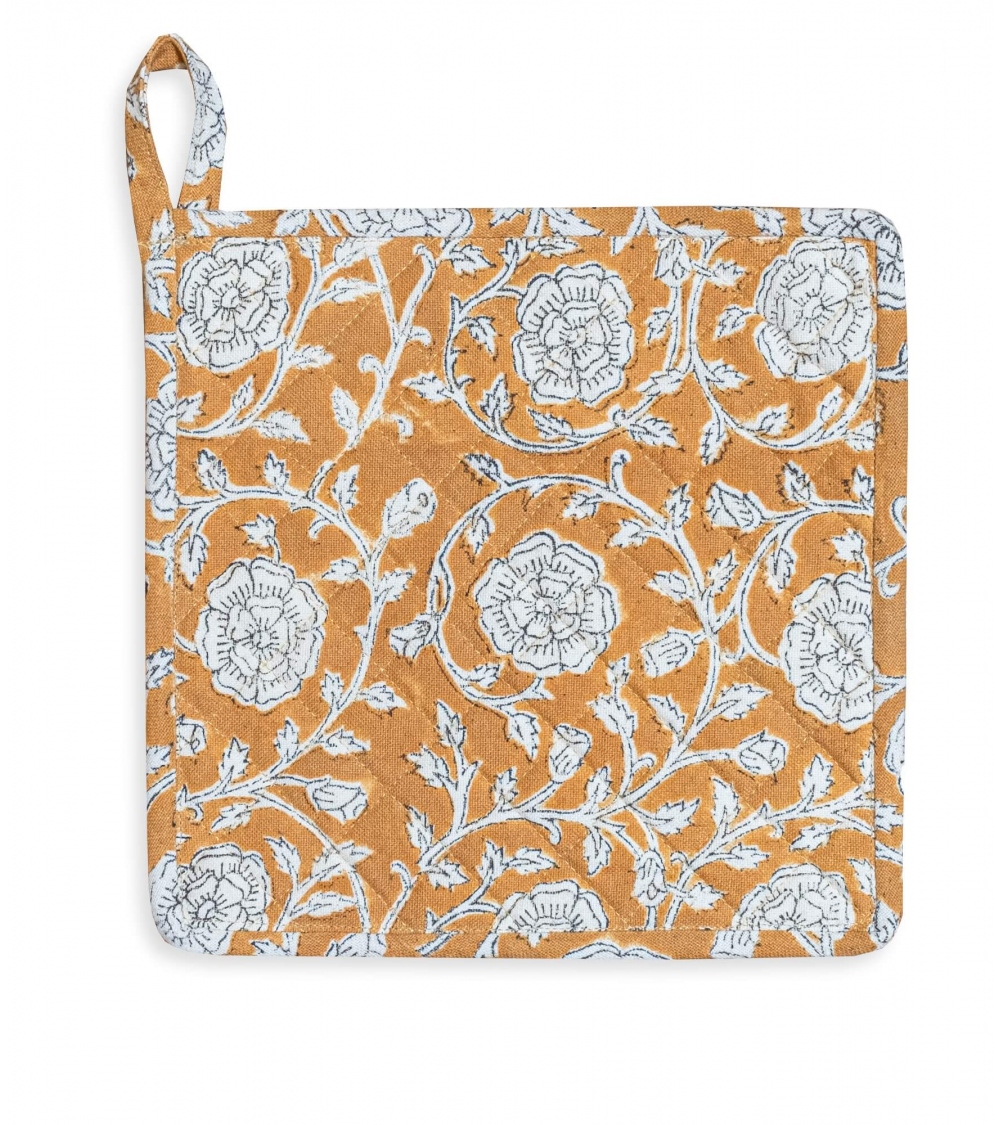 Hot plate holder 8x8 inches in tan cotton Banna Jamini