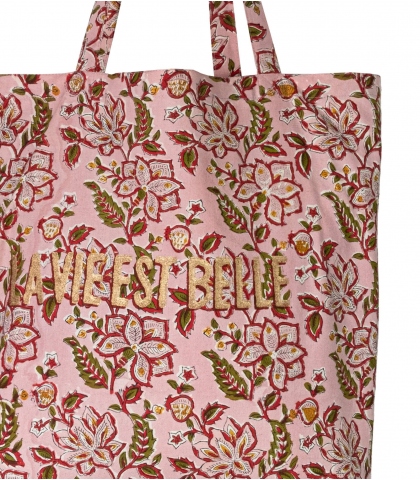 Printed tote bag 16x18x5 inches - pale pink