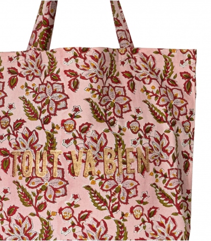Tote bag fleuri 41x46x13 - rose pâle