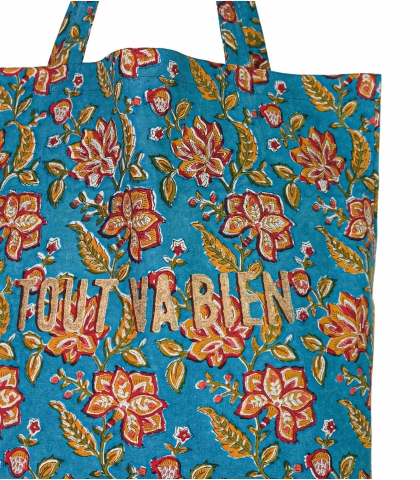 Printed tote bag 16x18x5 inches - blue