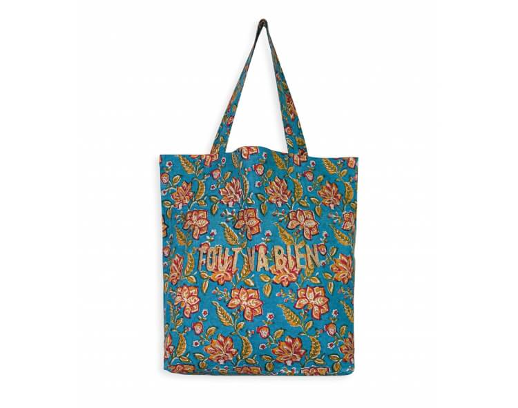 Printed tote bag 16x18x5 inches - Rang blue