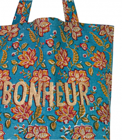 Sac indien tissu 41x46x13 cm - bleu
