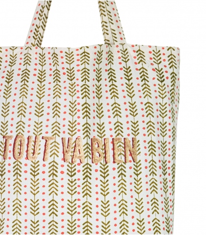 Cabas coton 41x46x13 cm - Thea olive