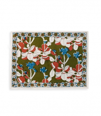 Set de table fleuri - olive