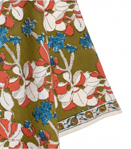 Torchon fleuri 50x70 cm - Iris olive