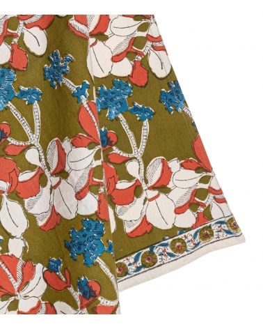 Torchon fleuri 50x70 cm - Iris olive