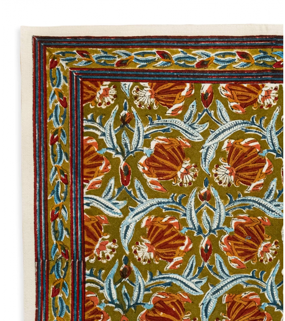 Floral table mat Jaipur olive in cotton 14x18 inches Jamini