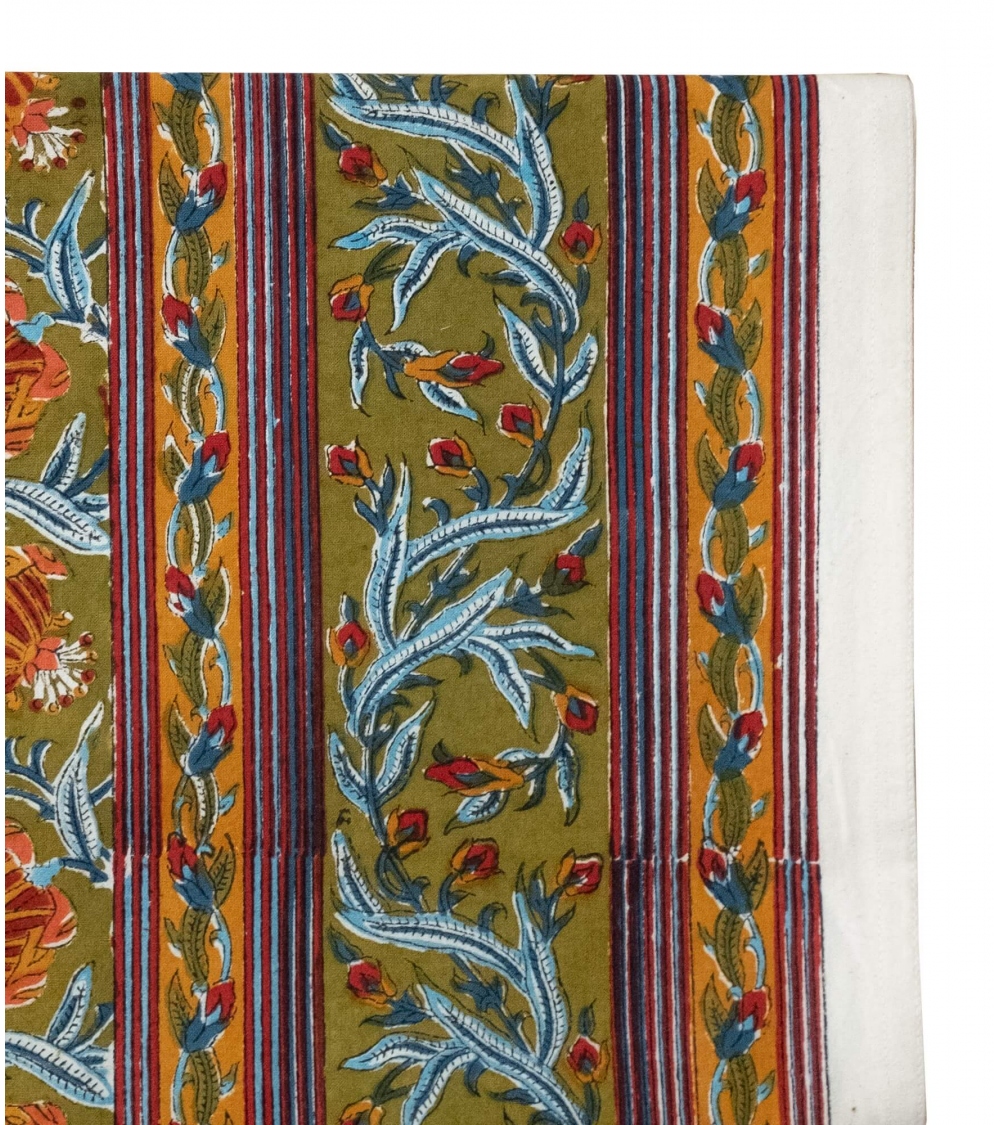 Big rectangular tablecloth 69x138 inches Jaipur olive Jamini