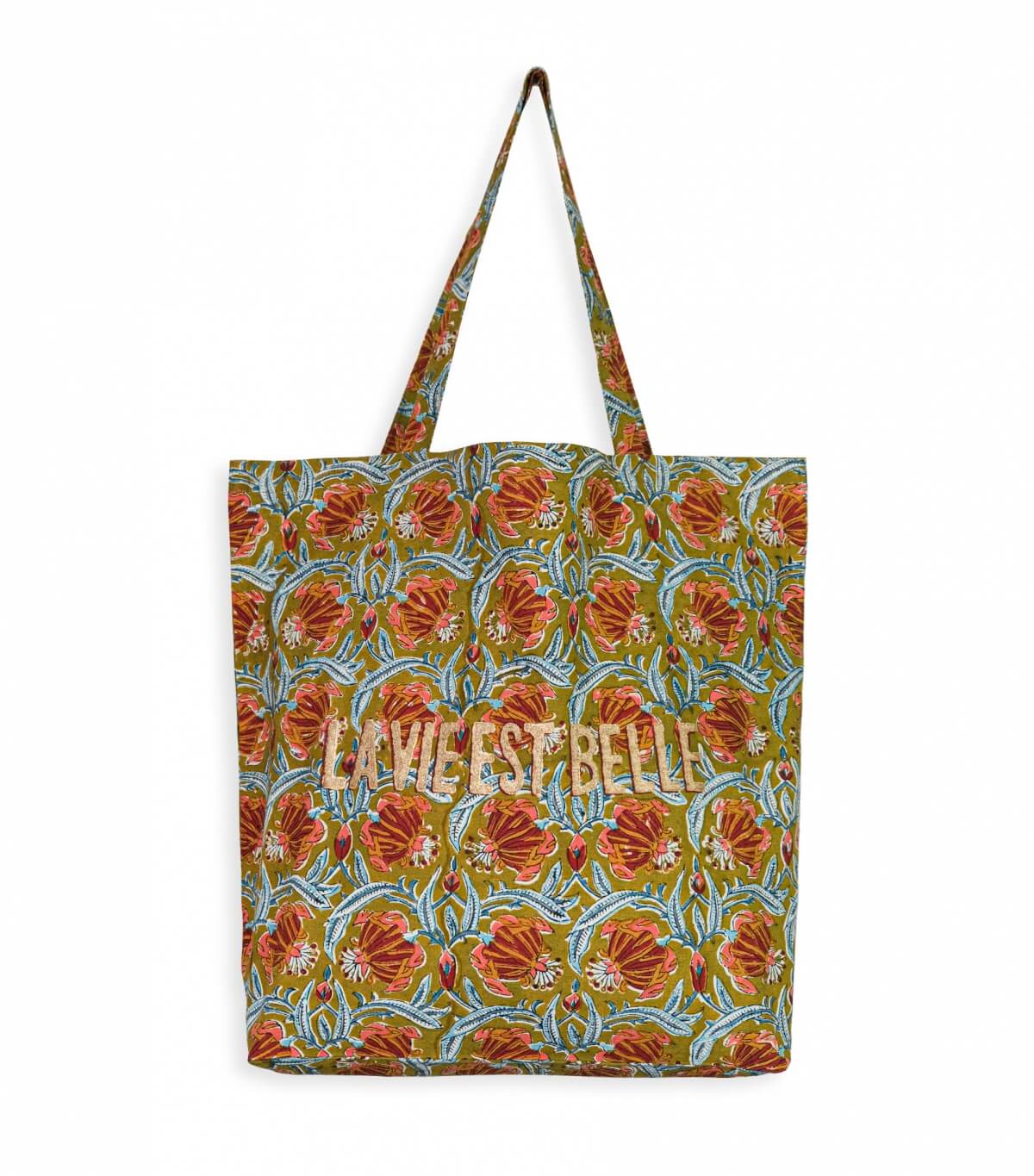 Jaipur olive printed tote bag