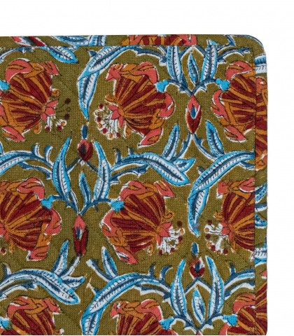 Cotton hot plate holder 8x8 inches - Jaipur olive
