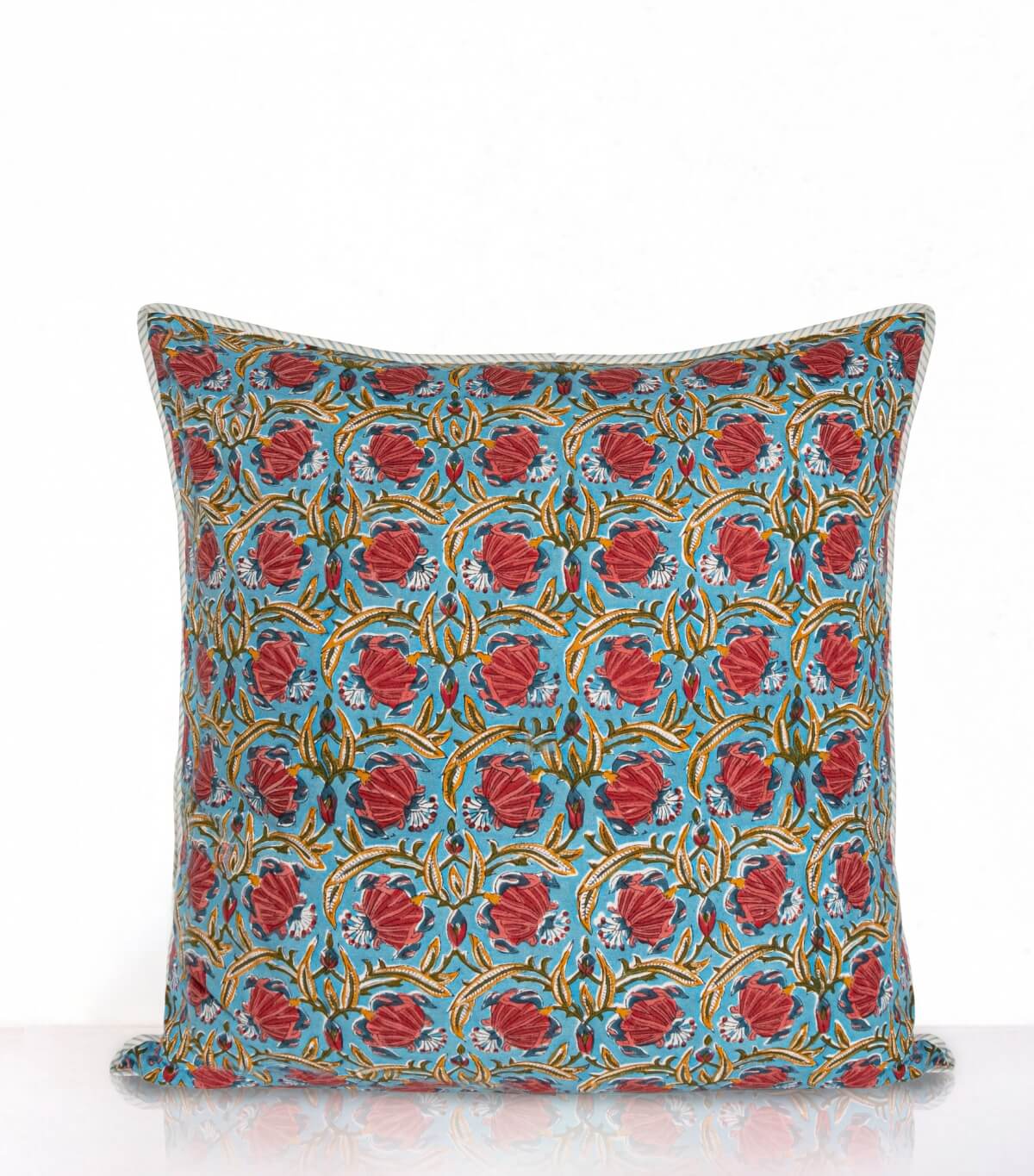 Coussin ethnique en coton bleu clair 60x60 cm Jaipur