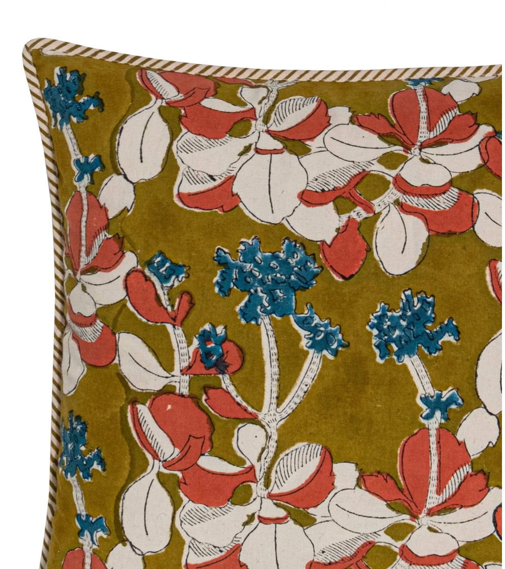 16x16 cushion cover in olive cotton Iris olive Jamini
