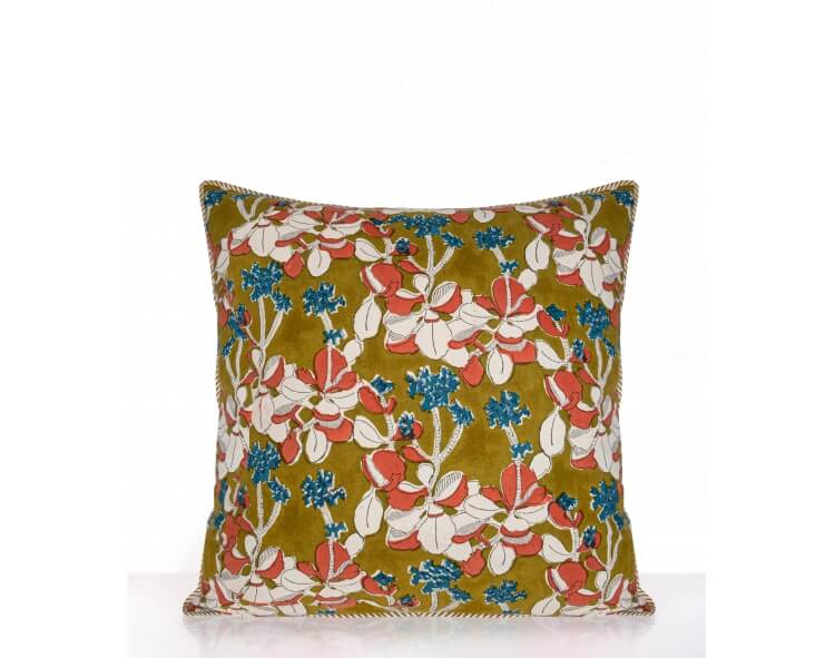 Square pillow cover Iris olive