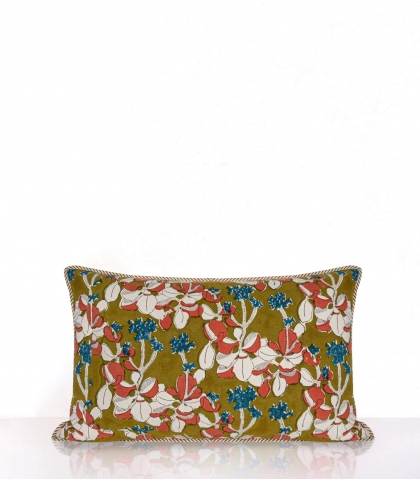 Housse de coussin rectangle iris olive