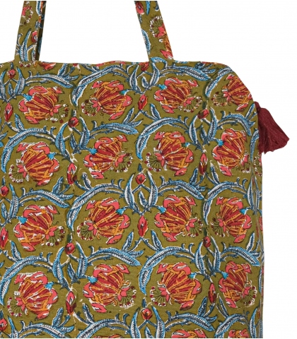 Tote bag indien zippé 41x46x13 cm - olive