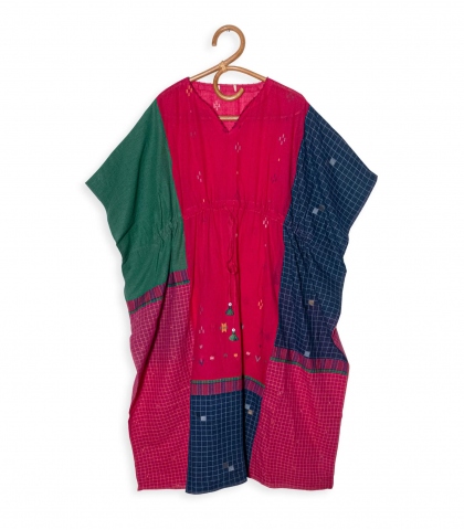 Long kaftan fuchsia and blue checks