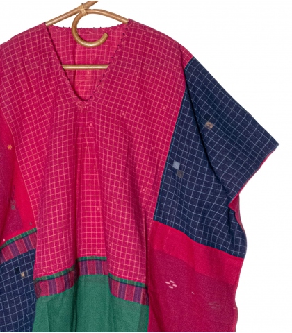 Short kaftan fuchsia and blue