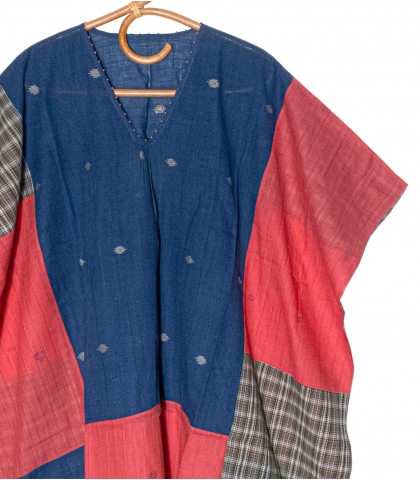 Free size short kaftan blue and fuchsia