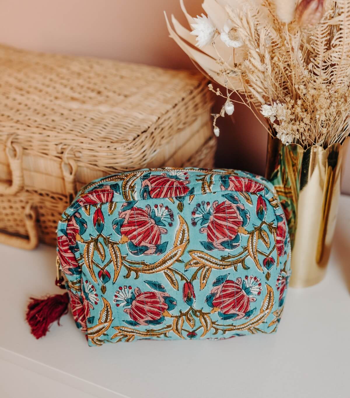 Floral travel case Jaipur light blue - 8x6 inches