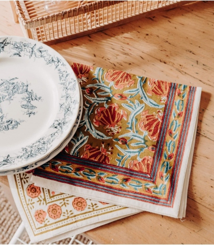 Jaipur Olive - serviette de table fleurie 45x45 cm