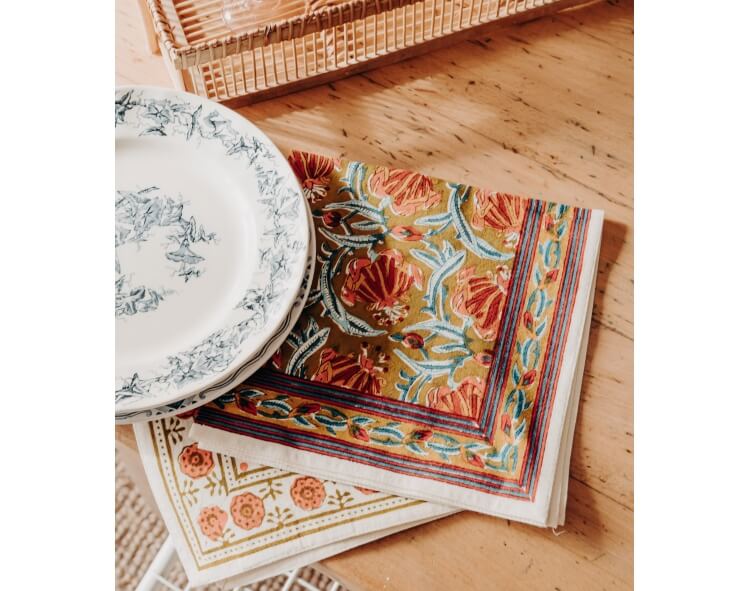 Jaipur Olive - serviette de table fleurie 45x45 cm