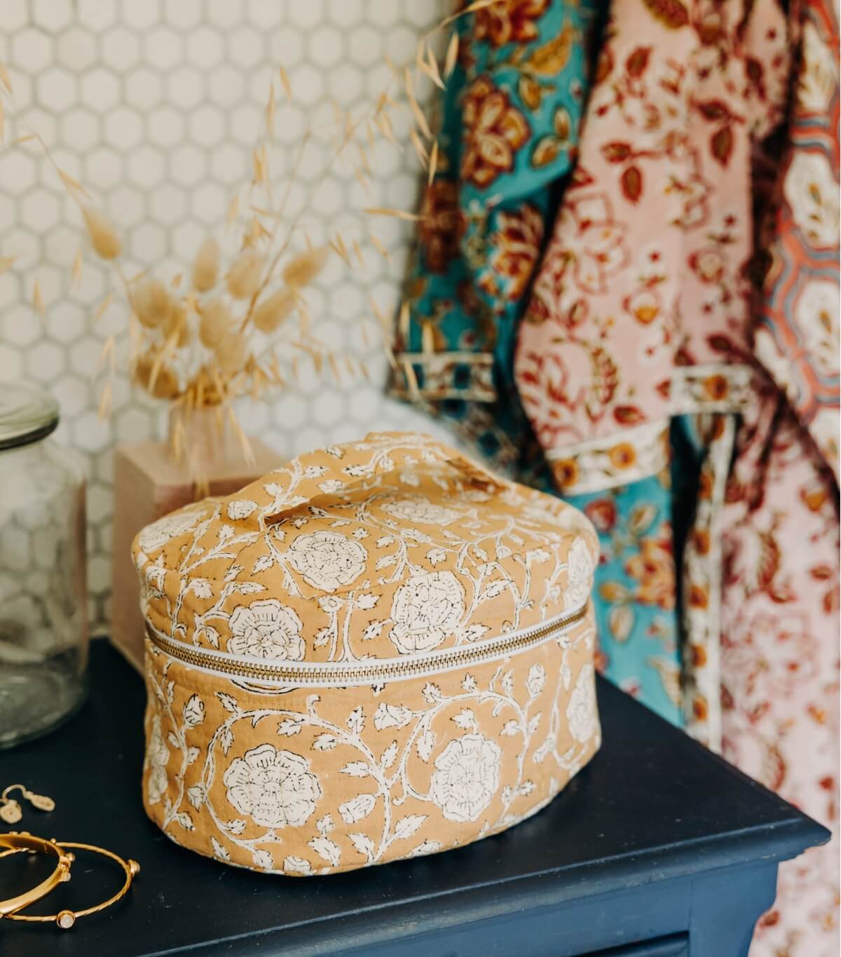 Vanity case en coton 25x20x17 cm - Banna bronze