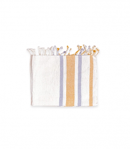 Serviette main bleue & moutarde
