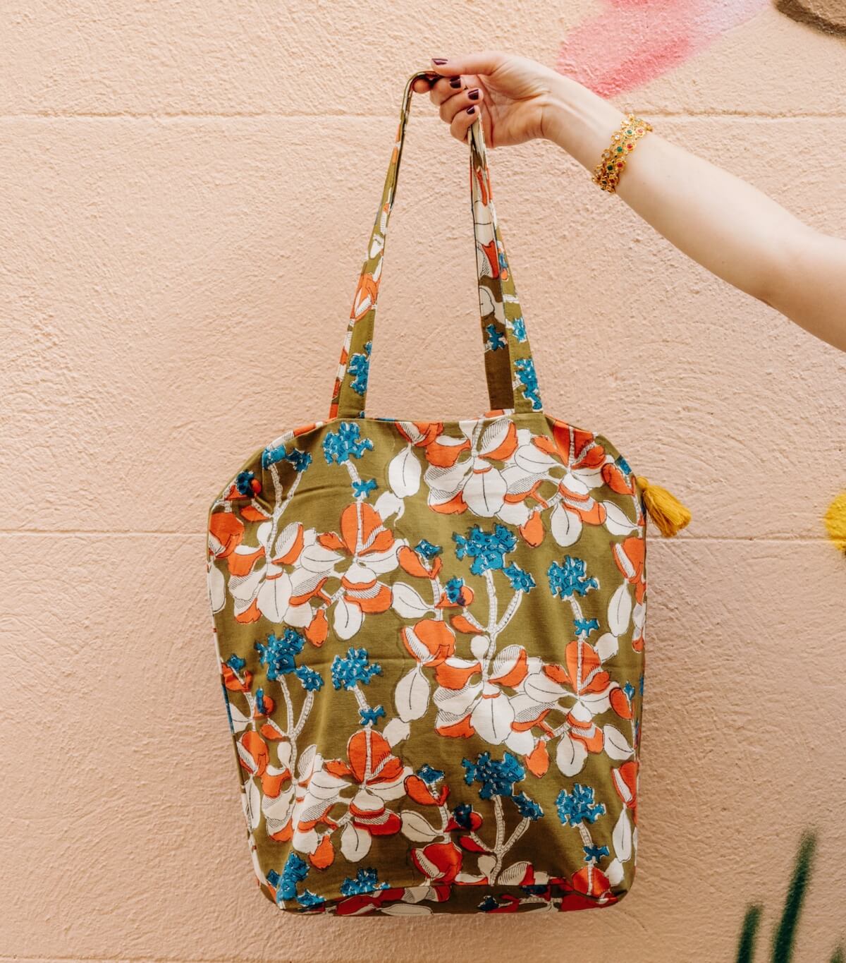 Tote bag imprimé zippé 41x46x13 cm - Iris olive