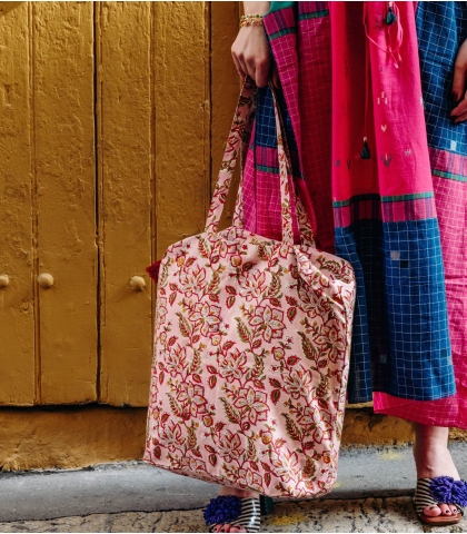 Sac indien zippé 41x46x13 cm - Rang rose pâle