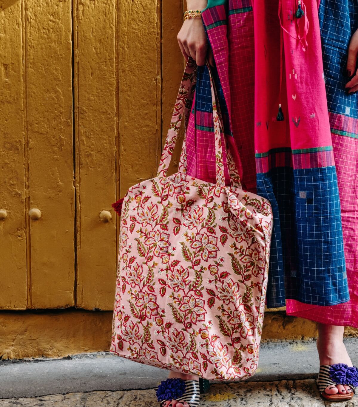Sac indien zippé 41x46x13 cm - Rang rose pâle