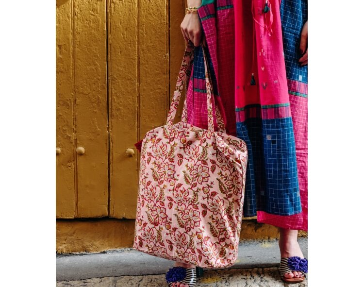 Sac indien zippé 41x46x13 cm - Rang rose pâle