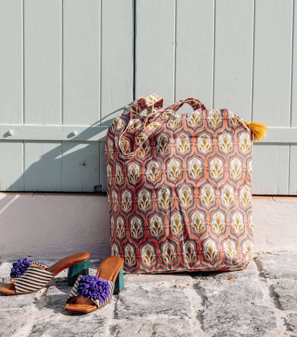 Sac de marché zippé 41x46x13 cm - Pranjal rose