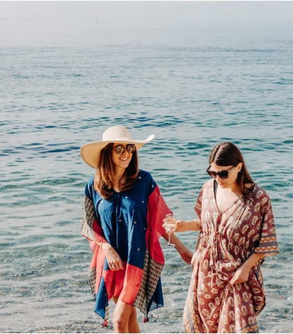 Kaftan brodé en coton - bleu