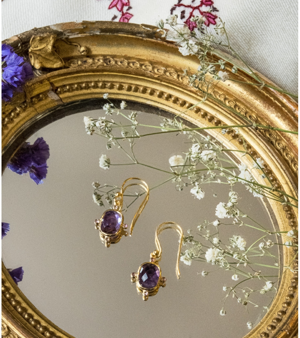 Boucles d'oreilles améthyste et tourmaline