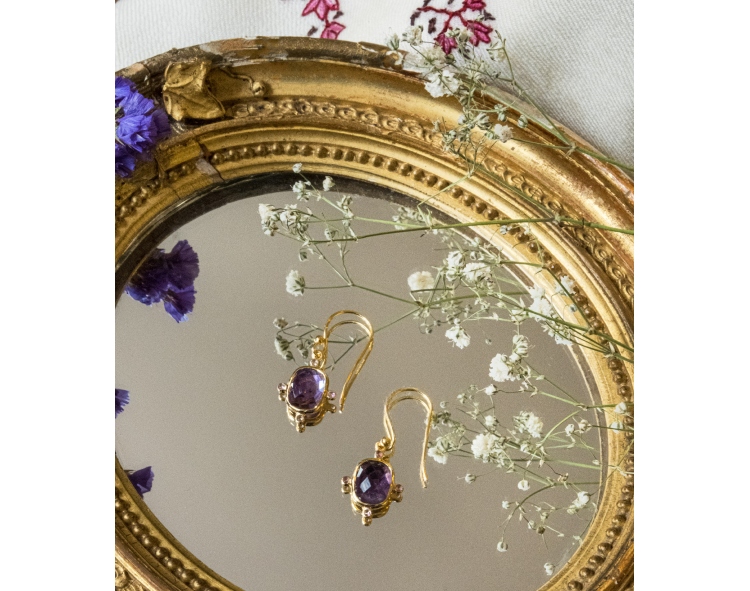 Gold plated earrings amethyst and turmaline