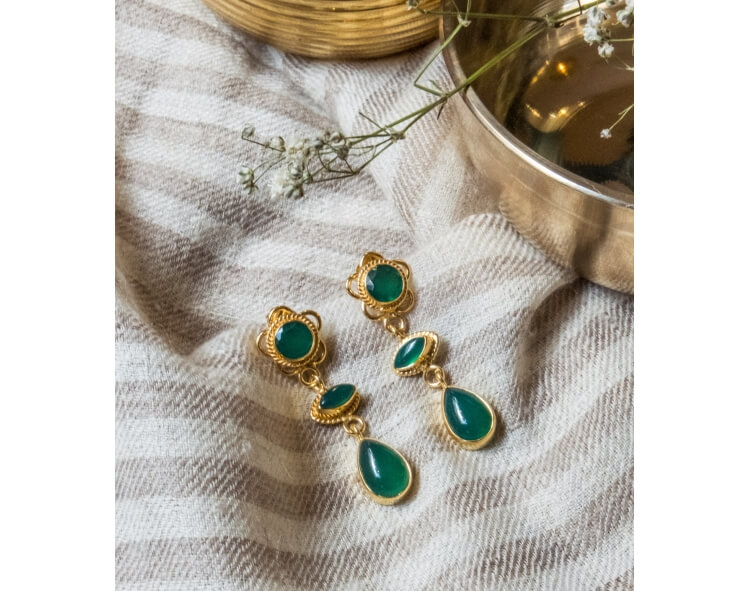 Indian earrings with green onyx