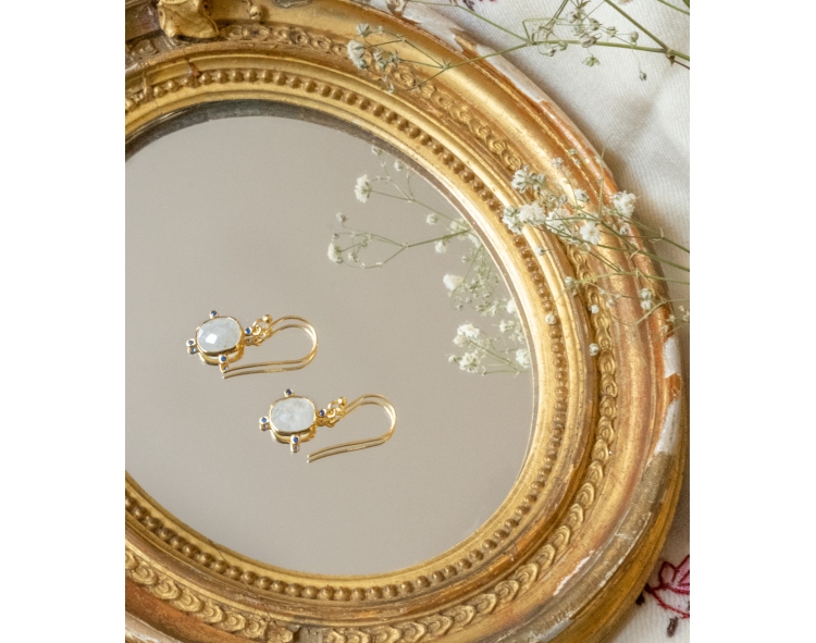 Boucles d'oreilles pierre de lune et saphir