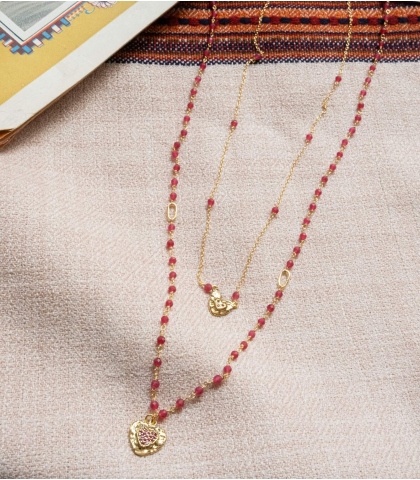 Collier double rang avec rubis
