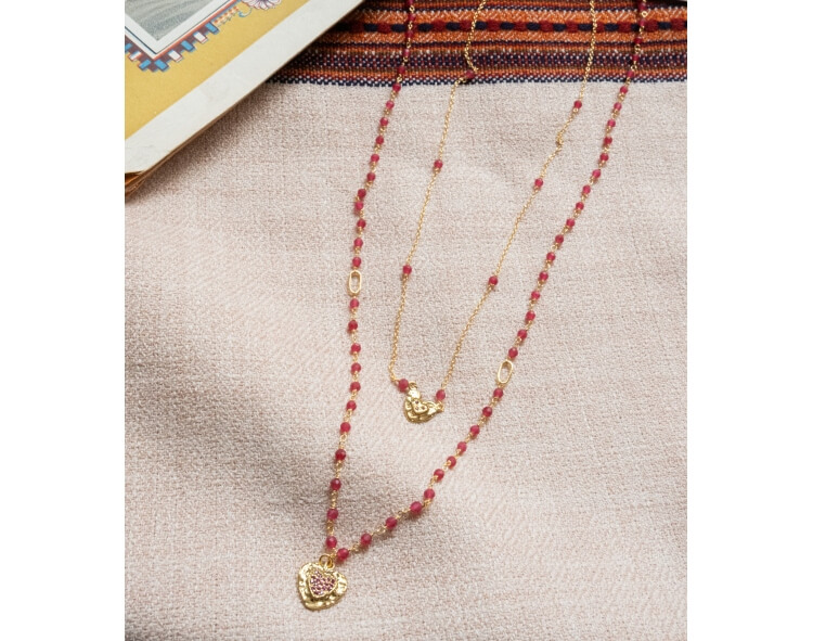 Collier double rang avec rubis